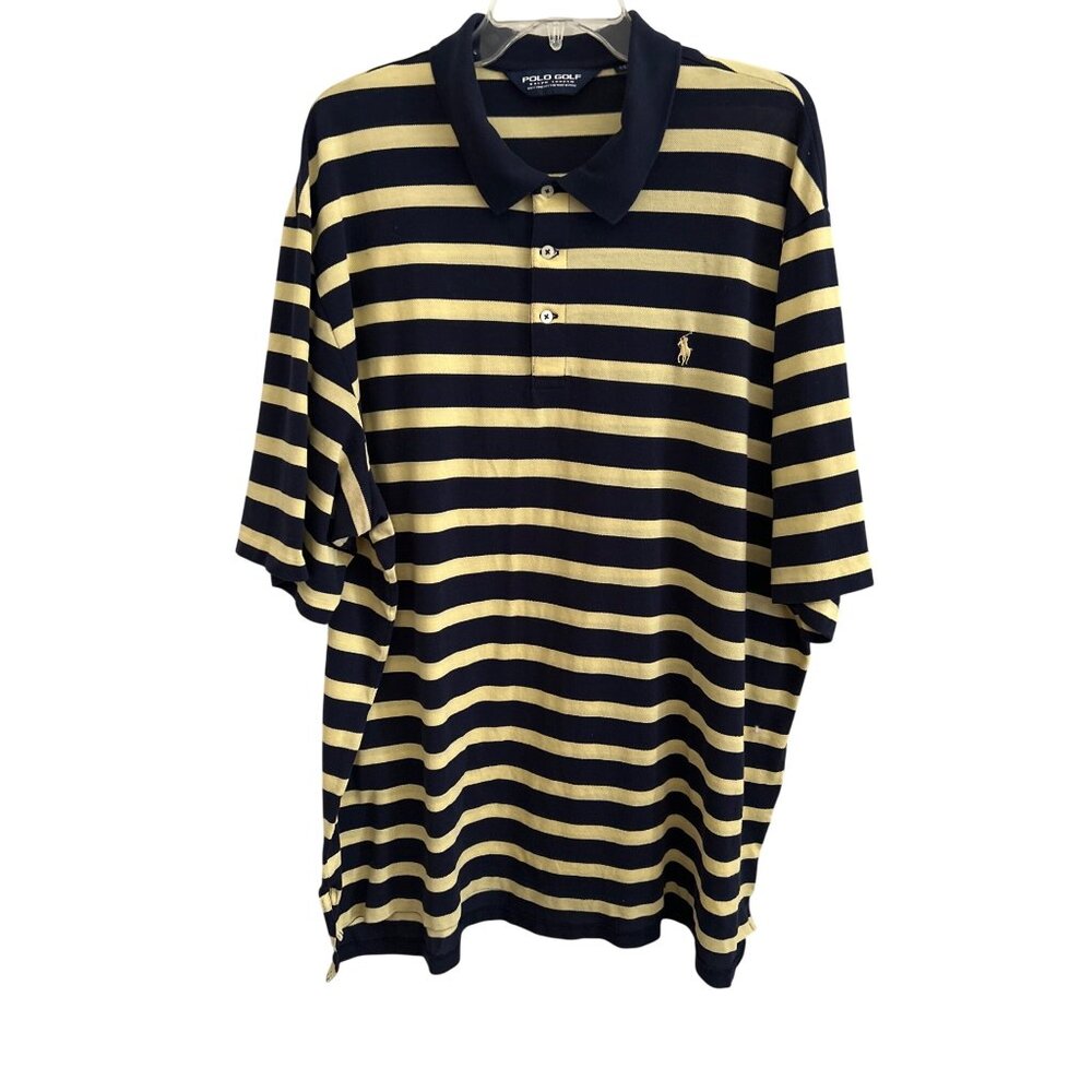 Polo Golf Ralph Lauren XXL Striped Polo Shirt Yellow & Navy 100% Pima Cotton